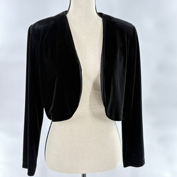 Vintage Ronni Nicole Velvet Crop Bolero Jacket L LP PL Black Whimsy Goth 90s Y2K - Picture 1 of 5